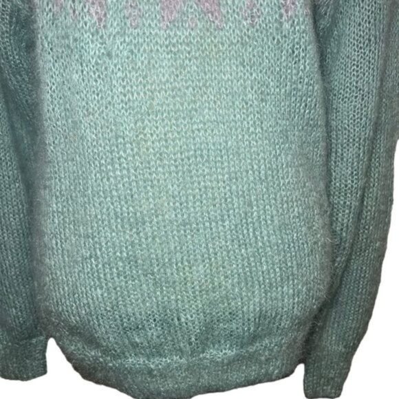 Studio Michelle Stuart Sweater Womens M Teal Mohair Wool Blend Hand Knit Nordic - Picture 7 of 12